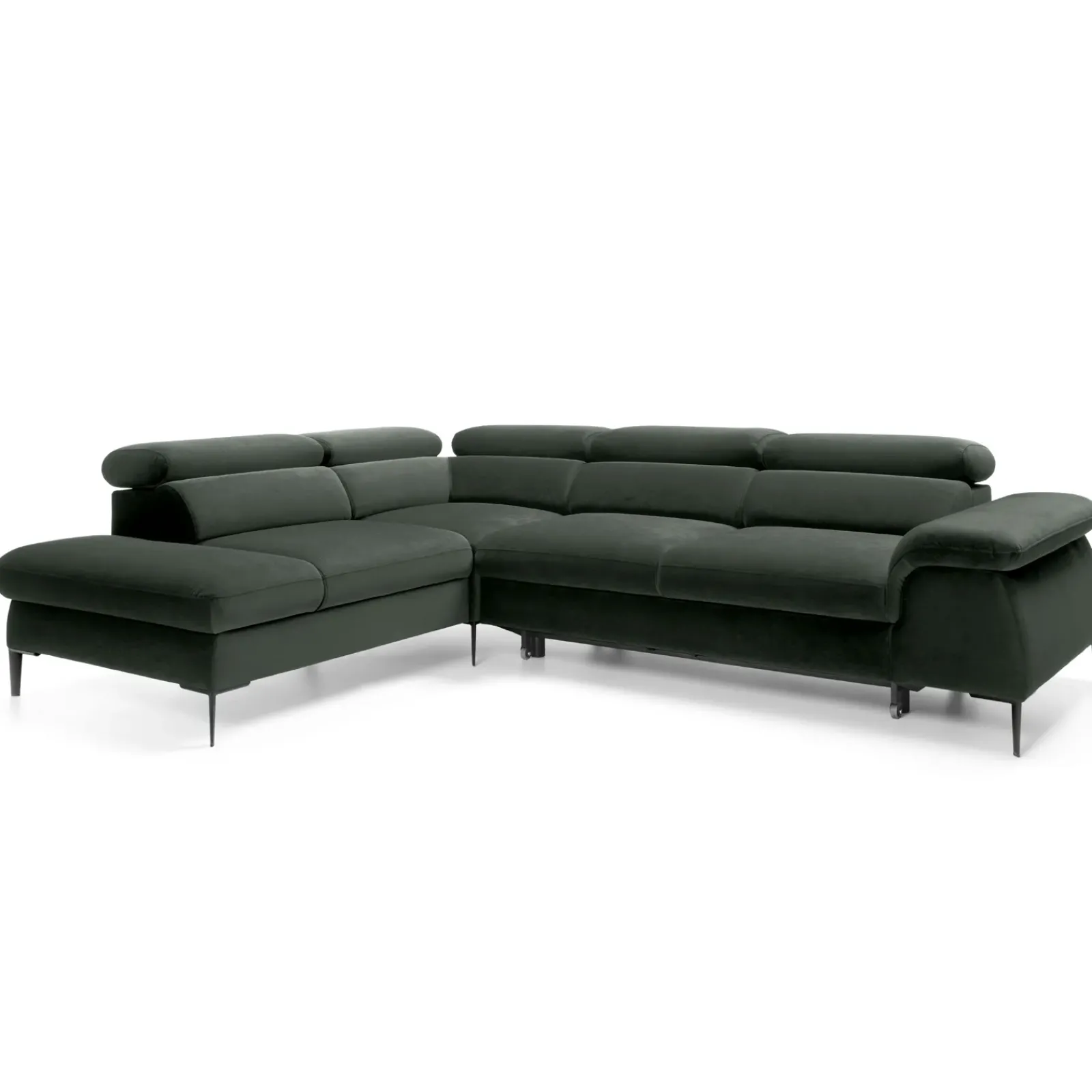 Garnero Arredamenti Divani Angolari|Divani Letto-Divano letto regolabile angolare sinistra 5 posti 280x214cm tessuto verde Snuggity Tessuto Vellutato Vogue Verde