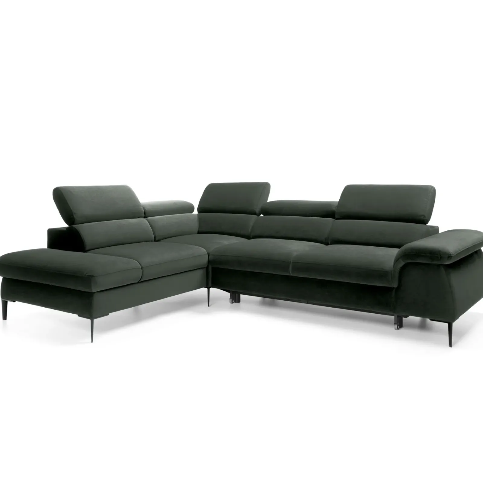 Garnero Arredamenti Divani Angolari|Divani Letto-Divano letto regolabile angolare sinistra 5 posti 280x214cm tessuto verde Snuggity Tessuto Vellutato Vogue Verde