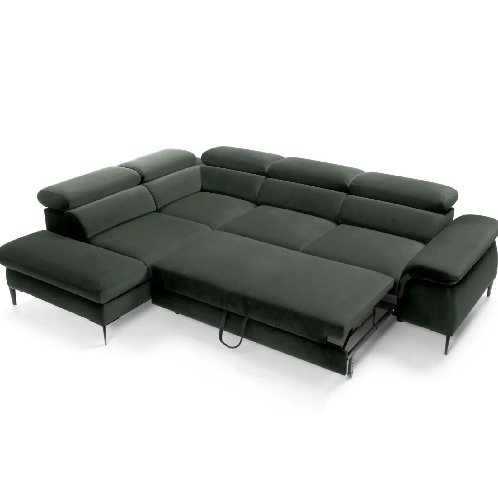 Garnero Arredamenti Divani Angolari|Divani Letto-Divano letto regolabile angolare sinistra 5 posti 280x214cm tessuto verde Snuggity Tessuto Vellutato Vogue Verde