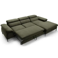 Garnero Arredamenti Divani Angolari|Divani Letto-Divano letto regolabile angolare destra 4 posti 288x182cm tessuto verde oliva Loungey Tessuto Vellutato Vogue Verde Oliva