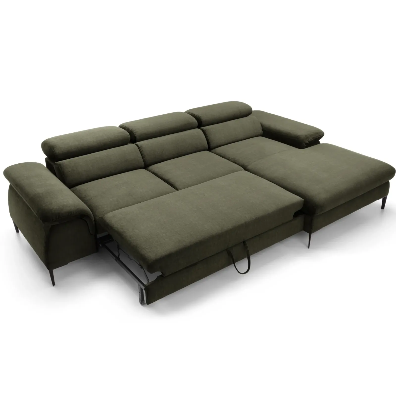 Garnero Arredamenti Divani Angolari|Divani Letto-Divano letto regolabile angolare destra 4 posti 288x182cm tessuto verde oliva Loungey Tessuto Vellutato Vogue Verde Oliva