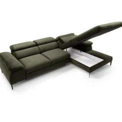 Garnero Arredamenti Divani Angolari|Divani Letto-Divano letto regolabile angolare destra 4 posti 288x182cm tessuto verde oliva Loungey Tessuto Vellutato Vogue Verde Oliva