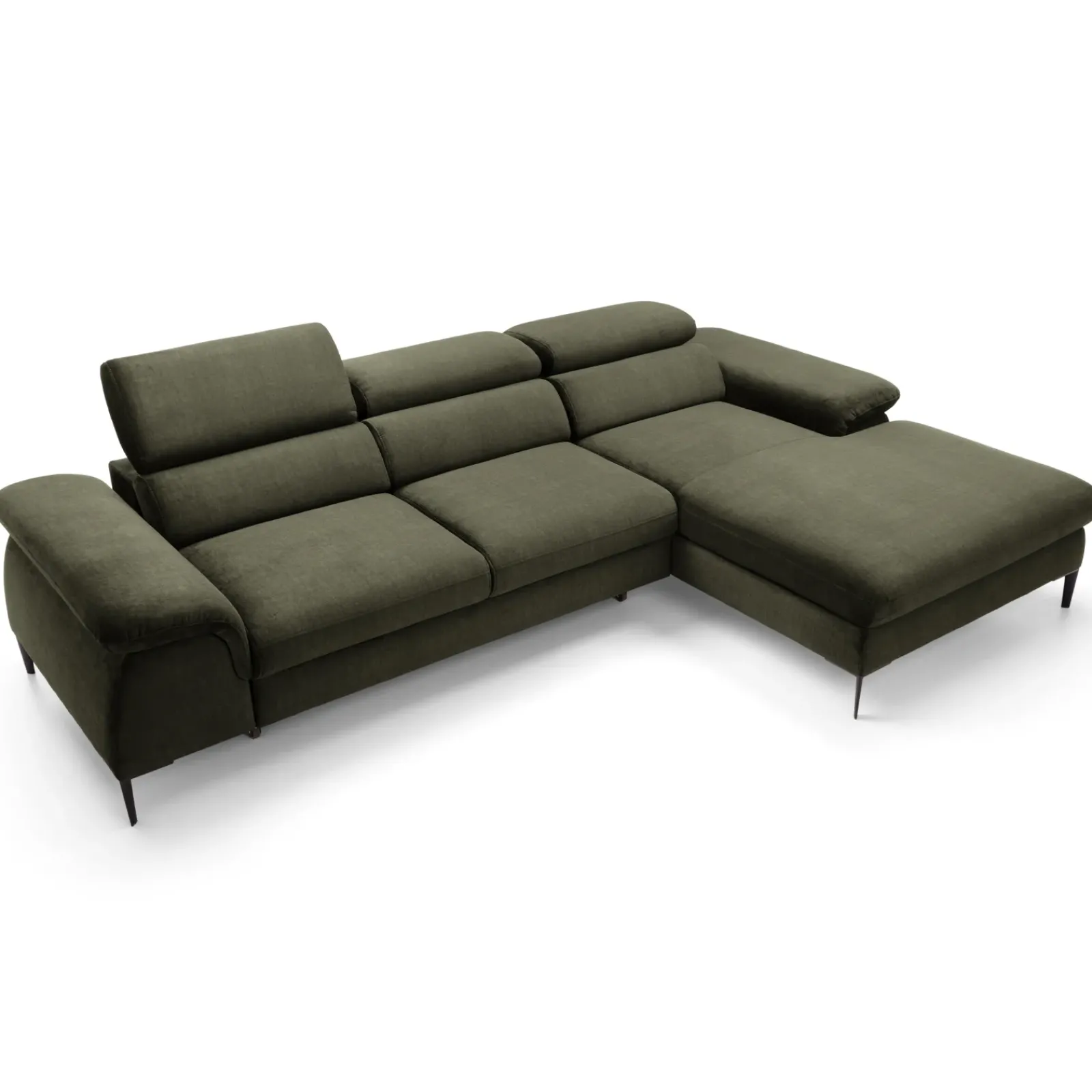 Garnero Arredamenti Divani Angolari|Divani Letto-Divano letto regolabile angolare destra 4 posti 288x182cm tessuto verde oliva Loungey Tessuto Vellutato Vogue Verde Oliva