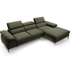 Garnero Arredamenti Divani Angolari|Divani Letto-Divano letto regolabile angolare destra 4 posti 288x182cm tessuto verde oliva Loungey Tessuto Vellutato Vogue Verde Oliva