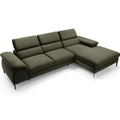 Garnero Arredamenti Divani Angolari|Divani Letto-Divano letto regolabile angolare destra 4 posti 288x182cm tessuto verde oliva Loungey Tessuto Vellutato Vogue Verde Oliva