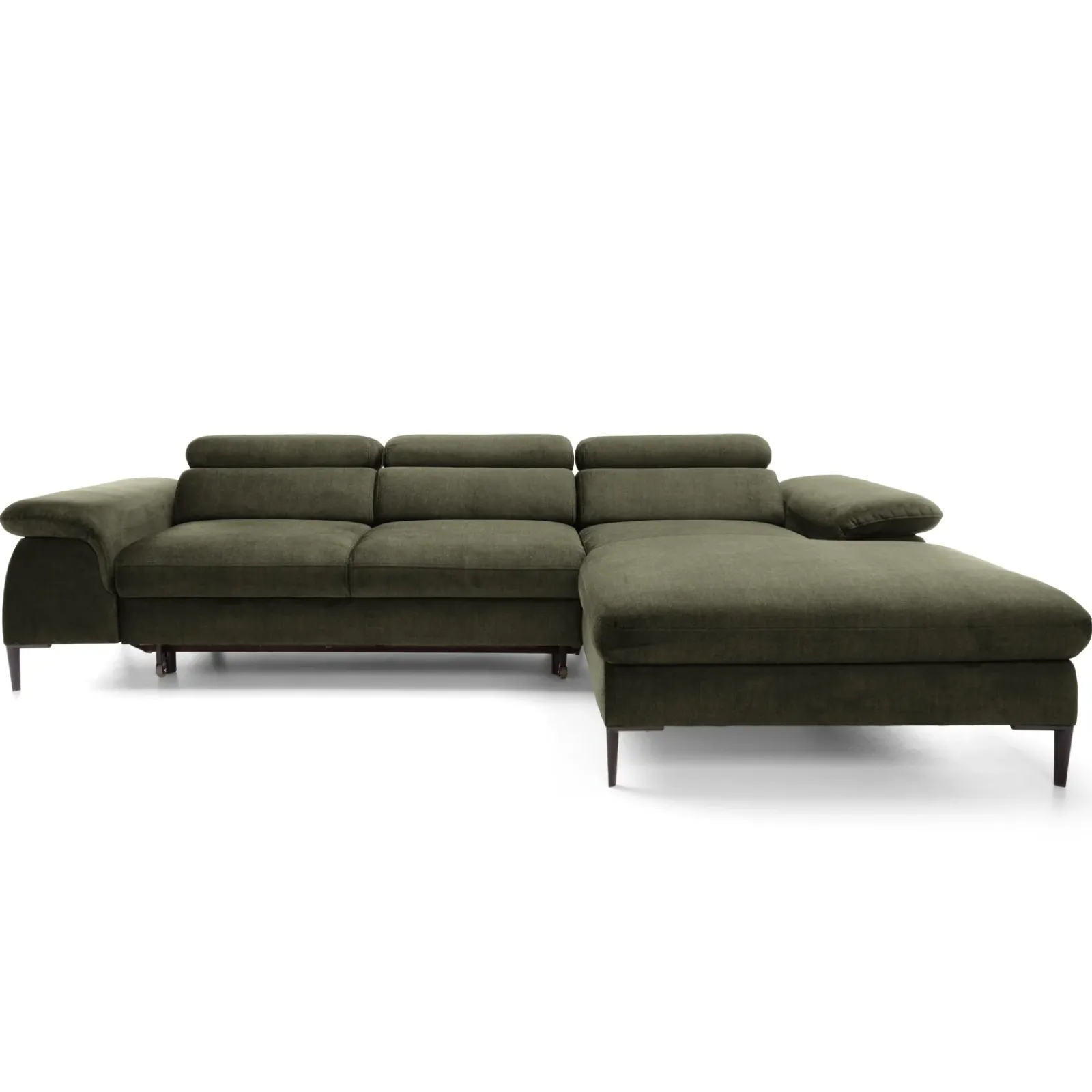 Garnero Arredamenti Divani Angolari|Divani Letto-Divano letto regolabile angolare destra 4 posti 288x182cm tessuto verde oliva Loungey Tessuto Vellutato Vogue Verde Oliva