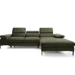 Garnero Arredamenti Divani Angolari|Divani Letto-Divano letto regolabile angolare destra 4 posti 288x182cm tessuto verde oliva Loungey Tessuto Vellutato Vogue Verde Oliva