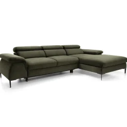 Garnero Arredamenti Divani Angolari|Divani Letto-Divano letto regolabile angolare destra 4 posti 288x182cm tessuto verde oliva Loungey Tessuto Vellutato Vogue Verde Oliva