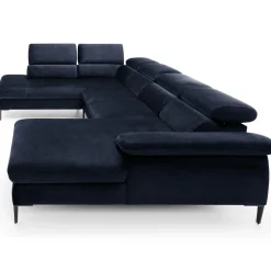 Garnero Arredamenti Divani Angolari|Divani Letto-Divano letto regolabile angolare sinistro 5 posti 353x214cm tessuto blu Calmora Tessuto Vellutato Vogue Blu
