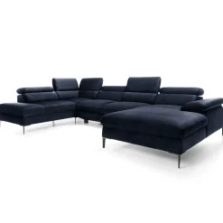 Garnero Arredamenti Divani Angolari|Divani Letto-Divano letto regolabile angolare sinistro 5 posti 353x214cm tessuto blu Calmora Tessuto Vellutato Vogue Blu