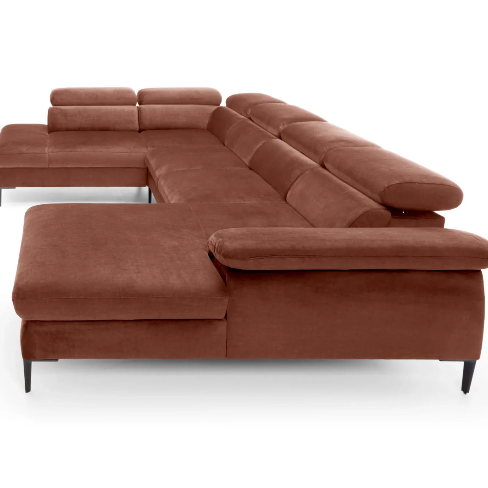 Garnero Arredamenti Divani Angolari|Divani Letto-Divano letto regolabile angolare sinistro 5 posti 353x214cm tessuto arancio corallo Calmora Tessuto Vellutato Vogue Corallo