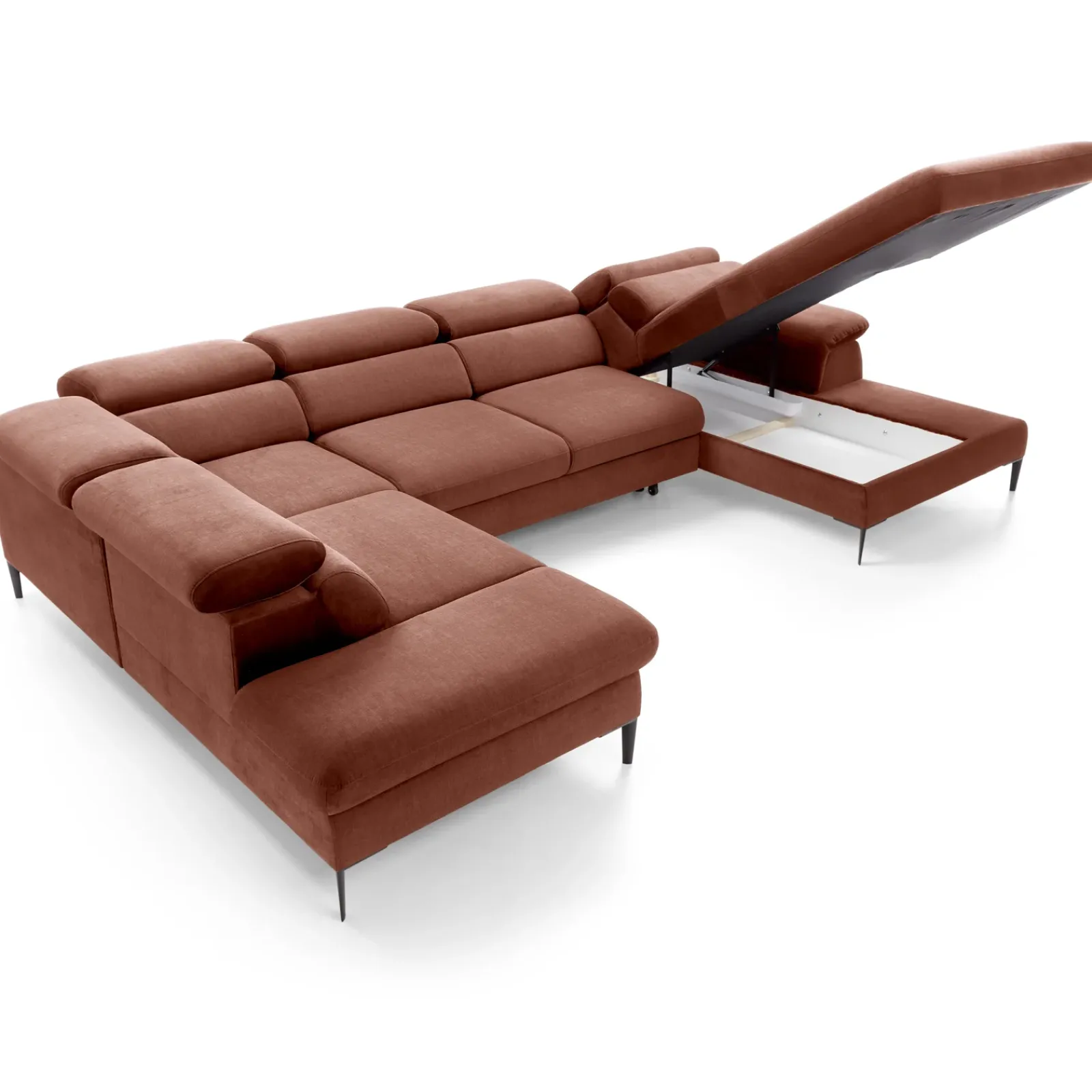 Garnero Arredamenti Divani Angolari|Divani Letto-Divano letto regolabile angolare sinistro 5 posti 353x214cm tessuto arancio corallo Calmora Tessuto Vellutato Vogue Corallo