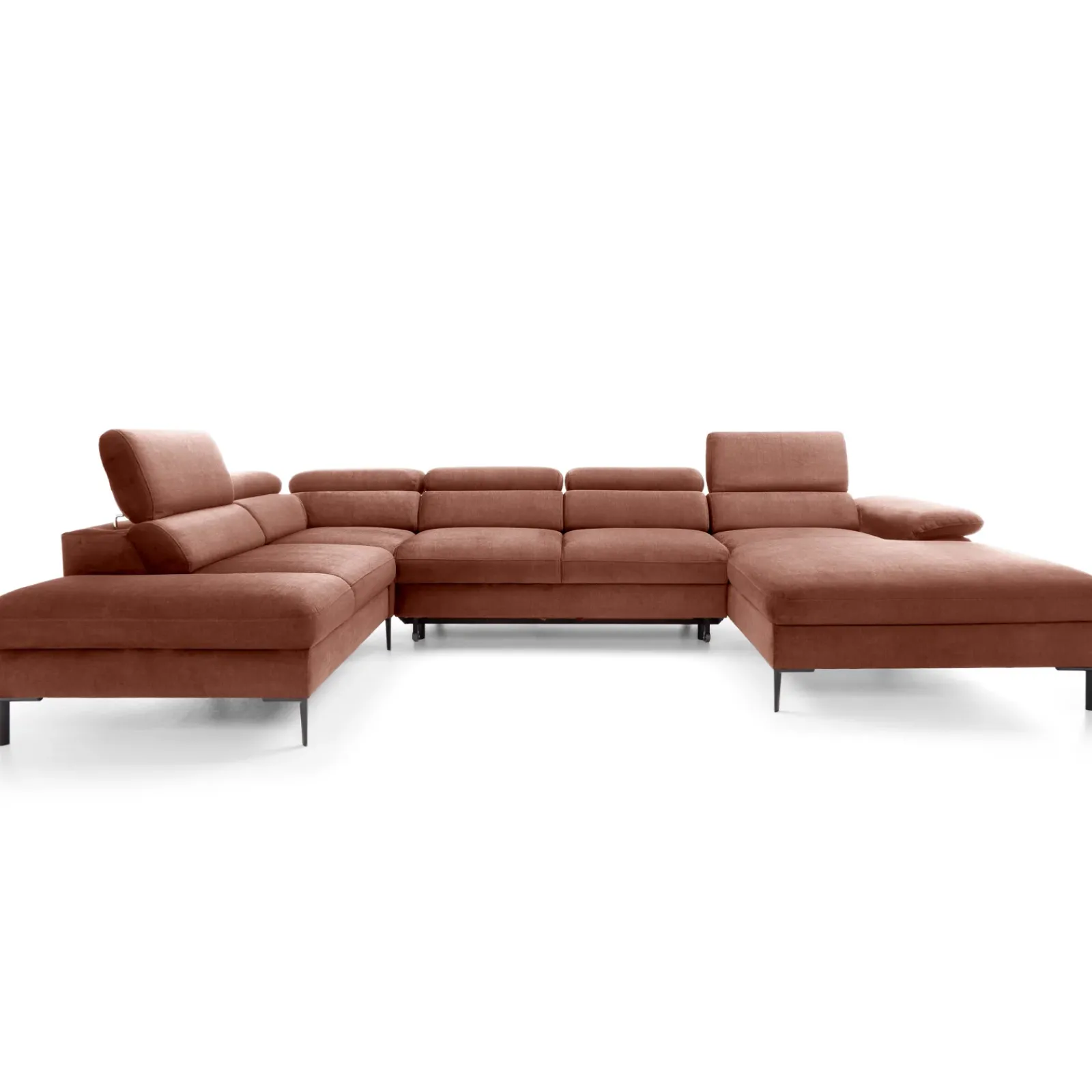 Garnero Arredamenti Divani Angolari|Divani Letto-Divano letto regolabile angolare sinistro 5 posti 353x214cm tessuto arancio corallo Calmora Tessuto Vellutato Vogue Corallo