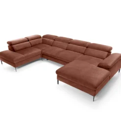 Garnero Arredamenti Divani Angolari|Divani Letto-Divano letto regolabile angolare sinistro 5 posti 353x214cm tessuto arancio corallo Calmora Tessuto Vellutato Vogue Corallo