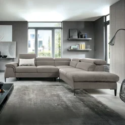 Garnero Arredamenti Divani Angolari|Divani Letto-Divano letto regolabile angolare destra 5 posti 280x214cm tessuto tortora Snuggity Tessuto Vellutato Vogue Tortora