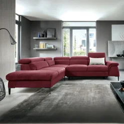 Garnero Arredamenti Divani Angolari|Divani Letto-Divano letto regolabile angolare sinistra 5 posti 280x214cm tessuto rosso bordeaux Snuggity Tessuto Vellutato Vogue Bordeaux