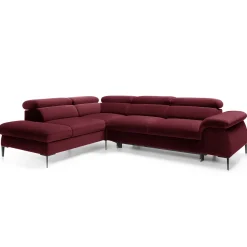 Garnero Arredamenti Divani Angolari|Divani Letto-Divano letto regolabile angolare sinistra 5 posti 280x214cm tessuto rosso bordeaux Snuggity Tessuto Vellutato Vogue Bordeaux