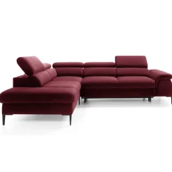 Garnero Arredamenti Divani Angolari|Divani Letto-Divano letto regolabile angolare sinistra 5 posti 280x214cm tessuto rosso bordeaux Snuggity Tessuto Vellutato Vogue Bordeaux