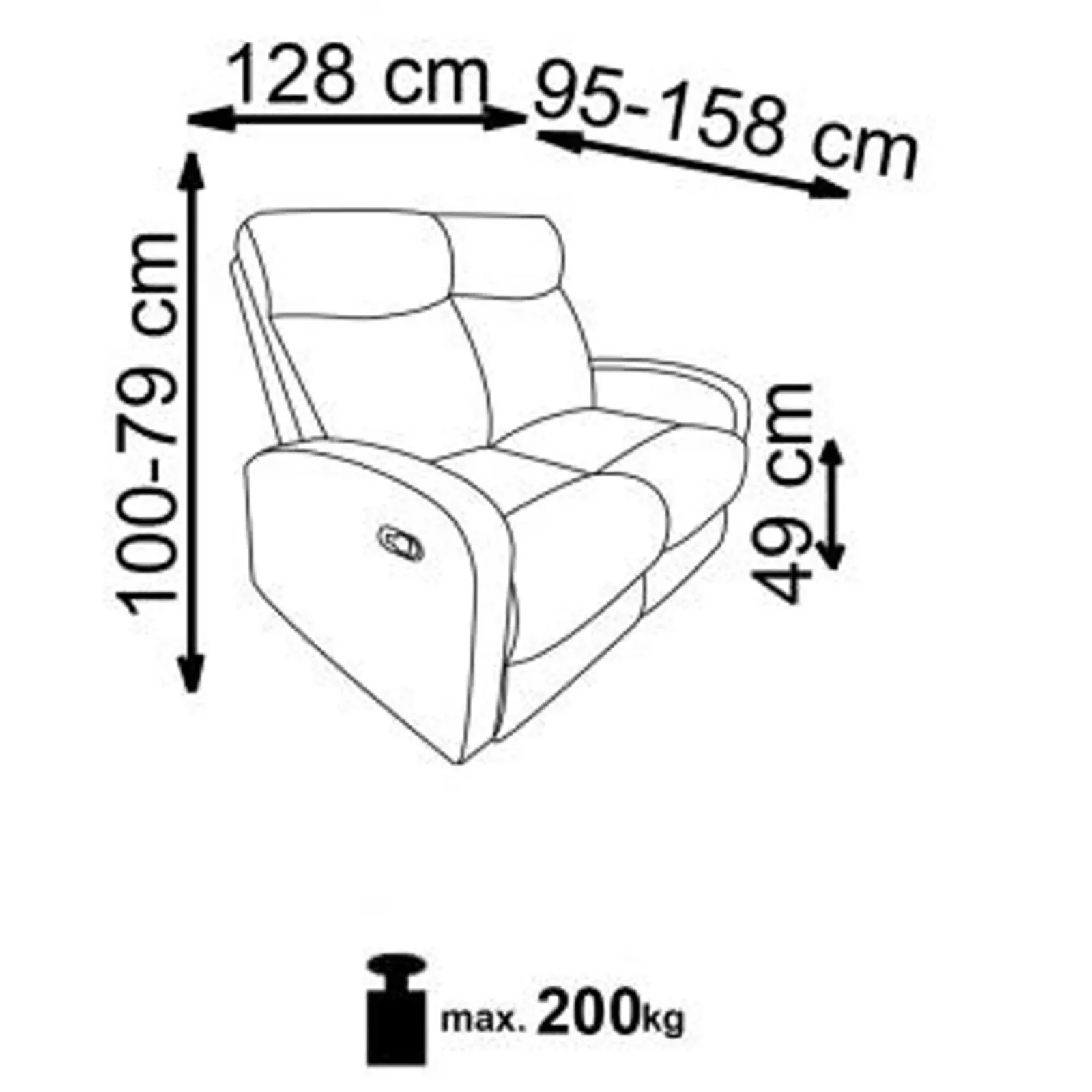 Garnero Arredamenti Divani Lineari-Divano moderno 2 posti reclinabile 128cm tessuto beige Denar 2