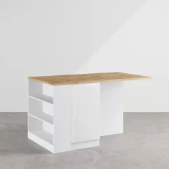 Garnero Arredamenti Isole Cucina-Isola cucina centrale 160x90cm 2 ante e vani bianco laccato con piano rovere Gourmet Bianco Lucido - Rovere