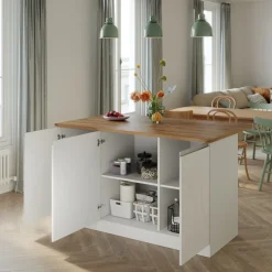 Garnero Arredamenti Isole Cucina-Isola cucina centrale 155x90cm 3 ante bianco laccato con piano rovere Gourmet Bianco Lucido - Rovere