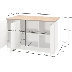 Garnero Arredamenti Isole Cucina-Isola cucina centrale 155x90cm 3 ante bianco laccato con piano rovere Gourmet Bianco Lucido - Rovere