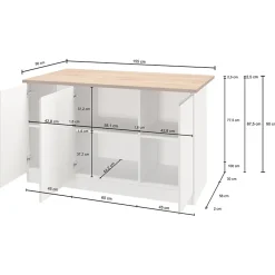 Garnero Arredamenti Isole Cucina-Isola cucina centrale 155x90cm 3 ante bianco laccato con piano grigio effetto pietra Gourmet Bianco Lucido - Grigio pietra