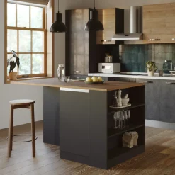 Garnero Arredamenti Isole Cucina-Isola cucina centrale 160x90cm 2 ante e vani antracite opaco con piano rovere Gourmet Antracite - Rovere