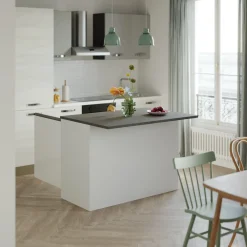 Garnero Arredamenti Scaffali E Dispense|Isole Cucina-Isola cucina centrale 125x90cm bianco piano grigio pietra Gourmet Bianco Lucido - Grigio pietra