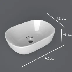 Garnero Arredamenti Lavabi Bagno-Lavabo bagno da appoggio 46x32cm in ceramica bianco lucido Frejus