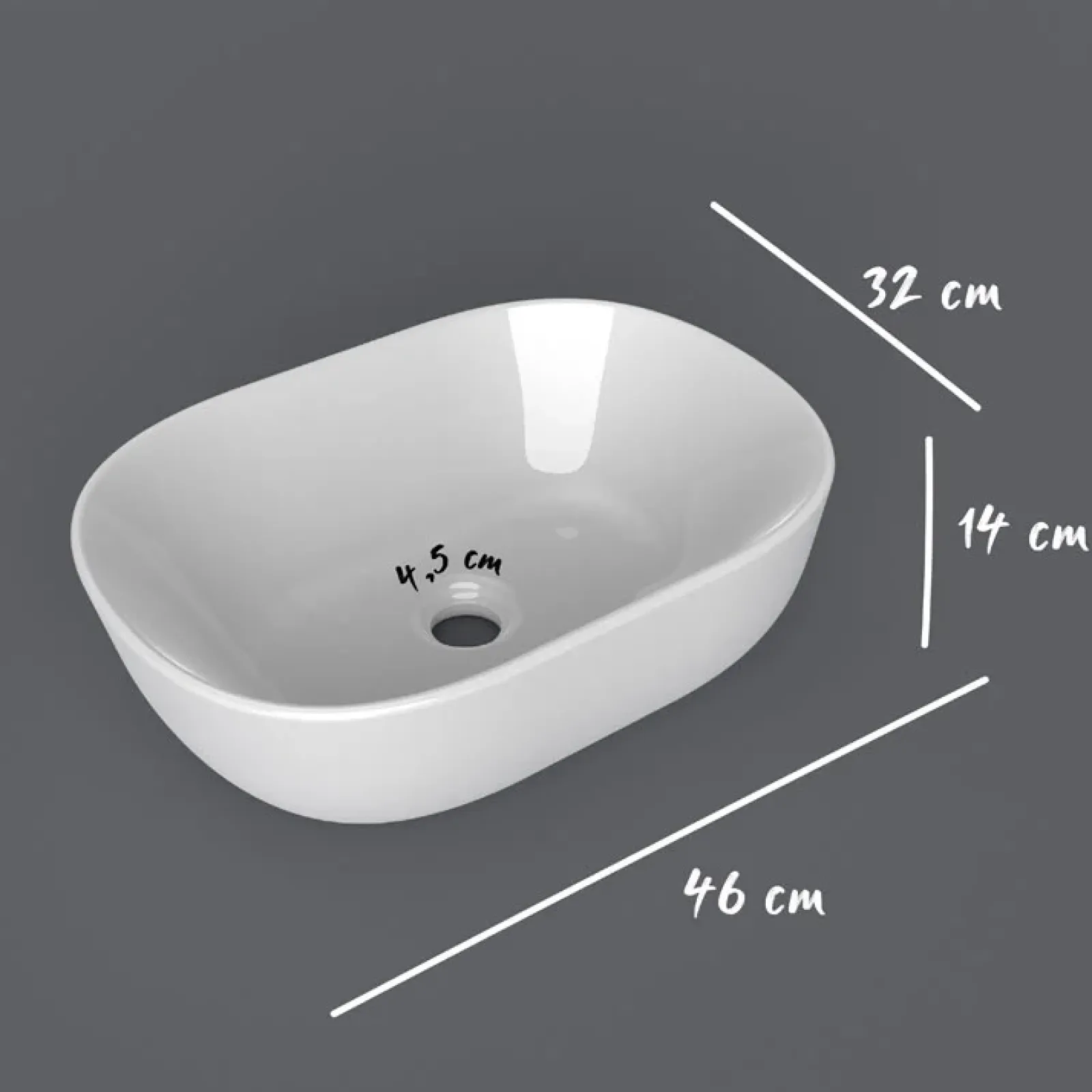 Garnero Arredamenti Lavabi Bagno-Lavabo bagno da appoggio 46x32cm in ceramica bianco lucido Frejus