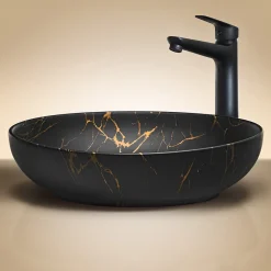 Garnero Arredamenti Lavabi Bagno-Lavabo bagno da appoggio 52x40cm ceramica nero oro Limpid