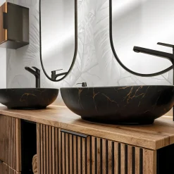 Garnero Arredamenti Lavabi Bagno-Lavabo bagno da appoggio 52x40cm ceramica nero oro Limpid