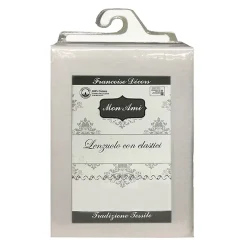 Garnero Arredamenti Set Lenzuola|Set Lenzuola-Lenzuolo matrimoniale in cotone con elastico 180x200cm bianco Meier