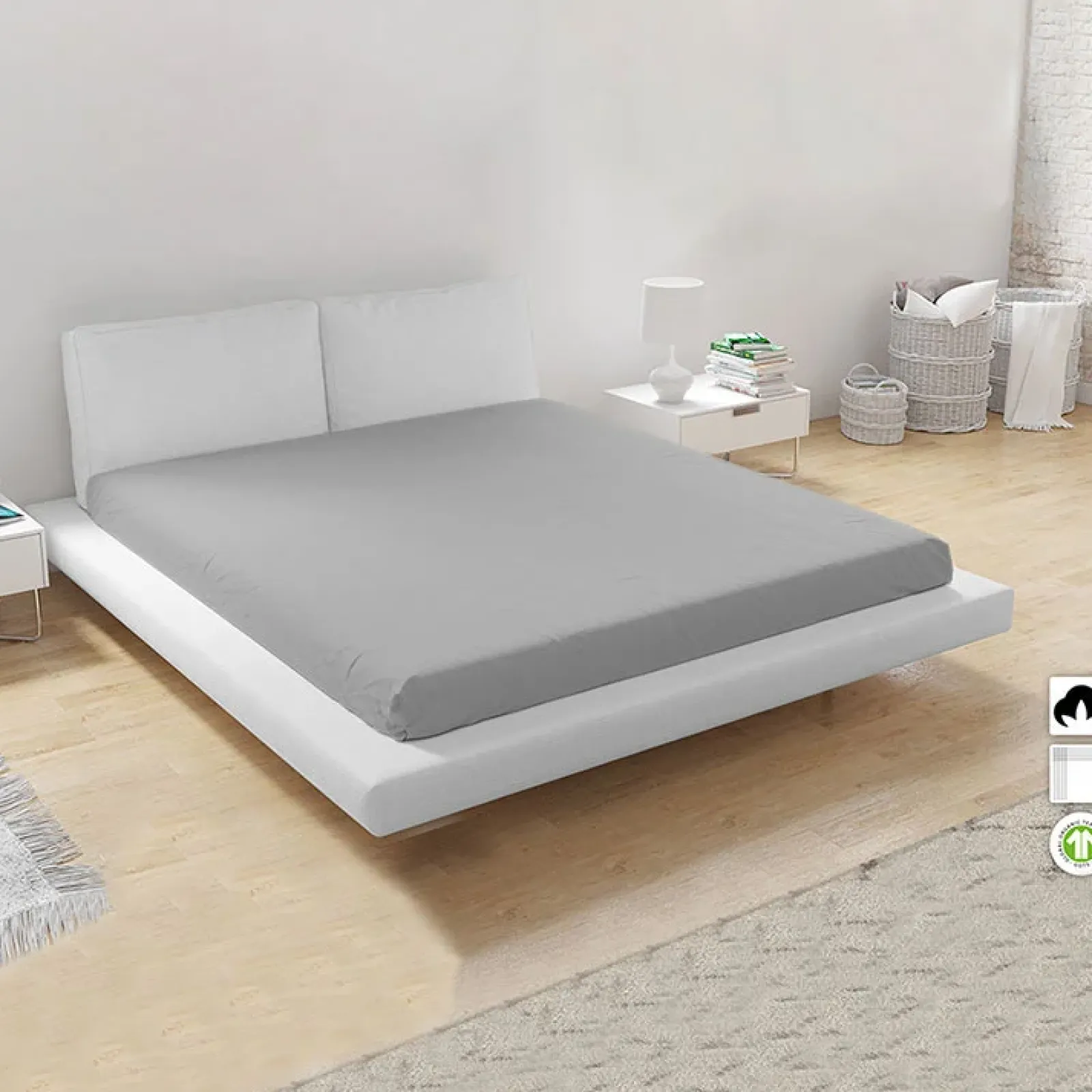 Garnero Arredamenti Set Lenzuola|Set Lenzuola-Lenzuolo oversize con angoli in cotone bio 180x200cm grigio Rolla