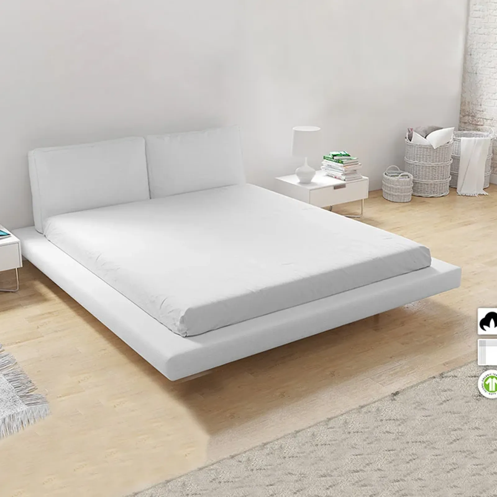 Garnero Arredamenti Set Lenzuola|Set Lenzuola-Lenzuolo oversize con angoli in cotone bio 180x200cm bianco Rolla