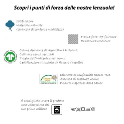 Garnero Arredamenti Set Lenzuola|Set Lenzuola-Lenzuolo oversize con angoli in cotone bio 180x200cm bianco Rolla