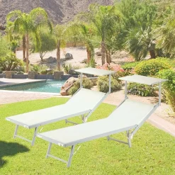 Garnero Arredamenti Lettini Da Giardino-Lettino da giardino 59x186cm in textilene Malaga Beige