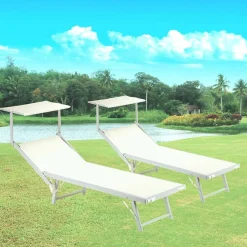 Garnero Arredamenti Lettini Da Giardino-Lettino da giardino 59x186cm in textilene Malaga Beige