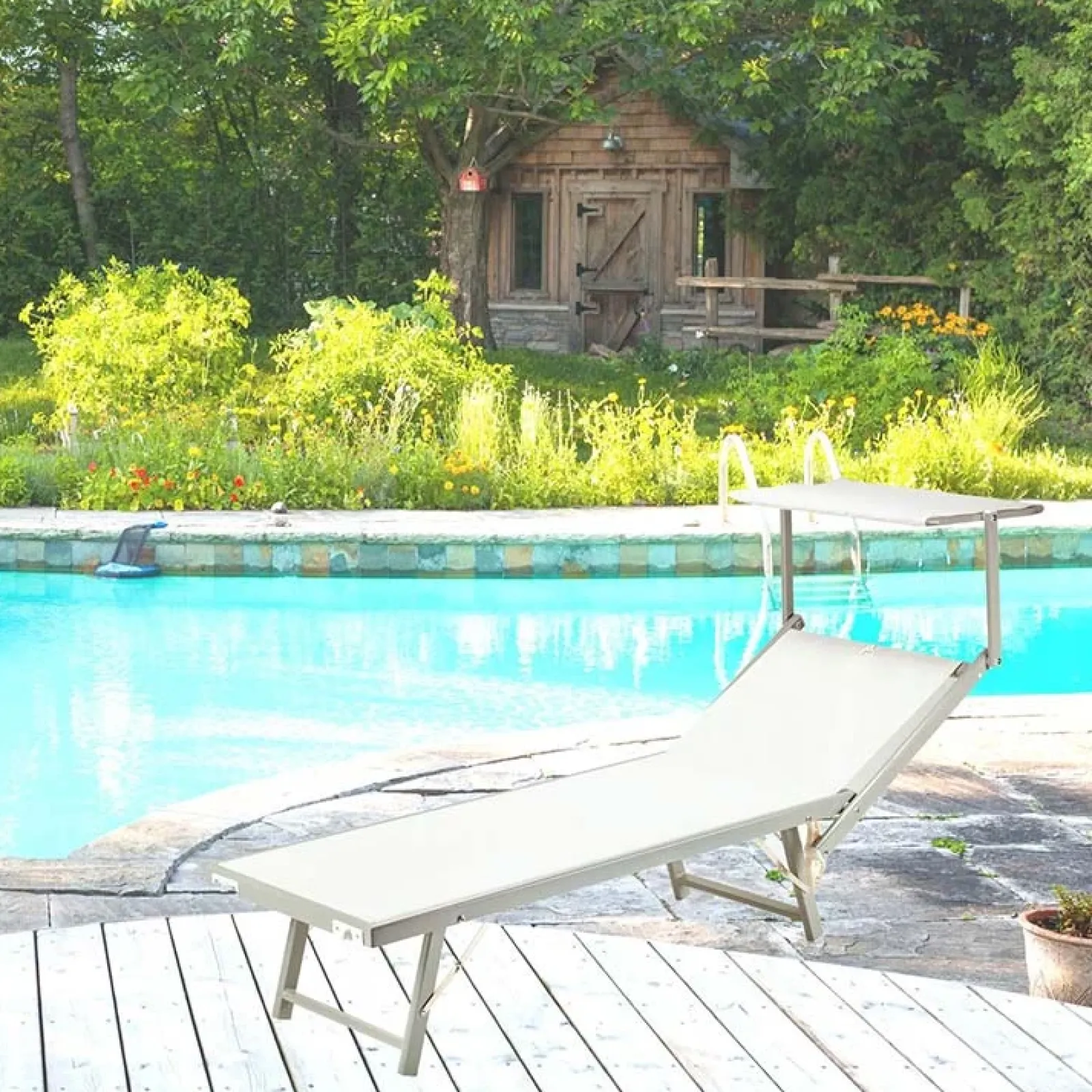 Garnero Arredamenti Lettini Da Giardino-Lettino da giardino 59x186cm in textilene Malaga Bianco