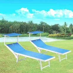 Garnero Arredamenti Lettini Da Giardino-Lettino da giardino 59x186cm in textilene blu Malaga Azzurro