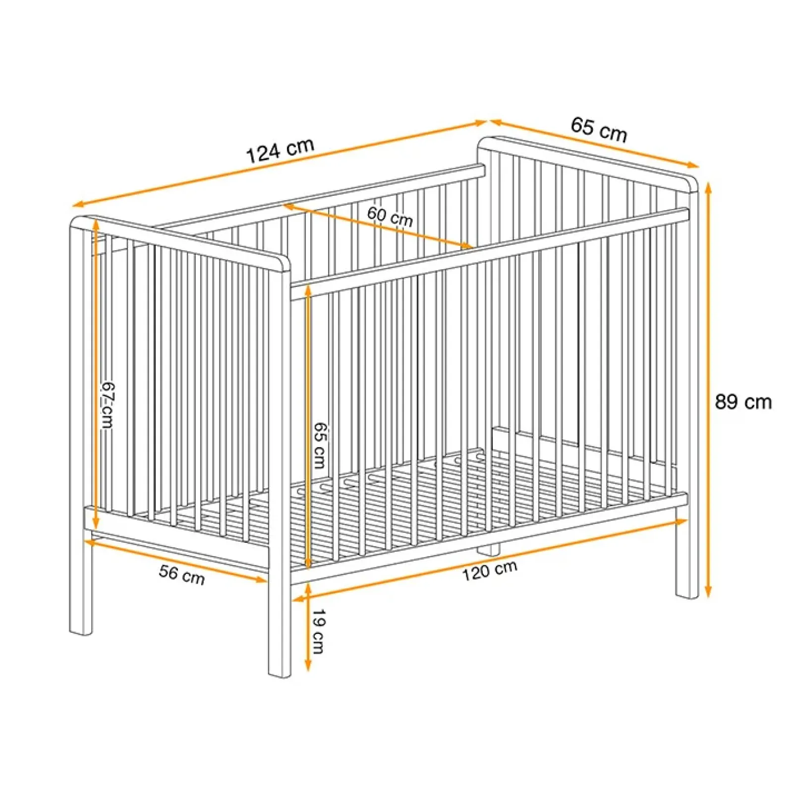 Garnero Arredamenti Letti Per Bambini E Ragazzi|Letti Per Bambini E Ragazzi-Lettino per bambini con materasso 65x124cm bianco Shine