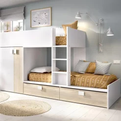 Garnero Arredamenti Letti A Castello|Letti A Castello-Letto a castello con armadio 275x106cm bianco rovere Clark