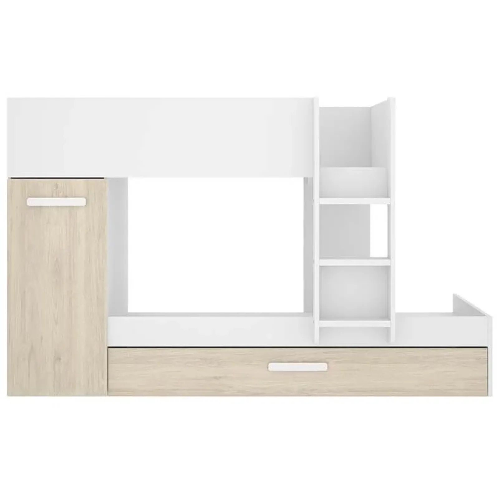 Garnero Arredamenti Letti A Castello|Letti A Castello-Letto a castello con armadio 244x126cm bianco rovere 3 letti Damian Bianco Opaco - Rovere