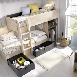 Garnero Arredamenti Letti A Castello|Letti A Castello-Letto a castello per bambini con armadio 255x112cm rovere grafite Sole Rovere - Grafite