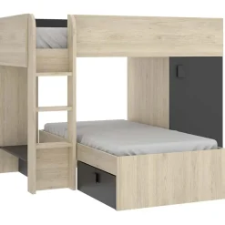 Garnero Arredamenti Letti A Castello|Letti A Castello-Letto a castello per bambini con armadio 255x112cm rovere grafite Sole Rovere - Grafite