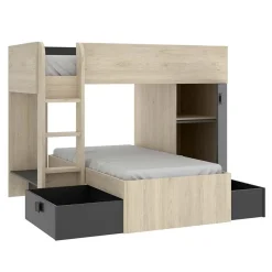 Garnero Arredamenti Letti A Castello|Letti A Castello-Letto a castello per bambini con armadio 255x112cm rovere grafite Sole Rovere - Grafite
