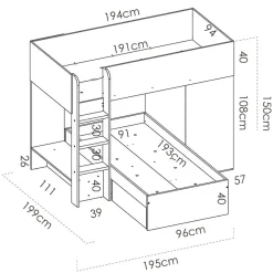 Garnero Arredamenti Letti A Castello|Letti A Castello-Letto a castello per bambini con armadio 255x112cm rovere grafite Sole Rovere - Grafite