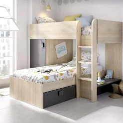 Garnero Arredamenti Letti A Castello|Letti A Castello-Letto a castello per bambini con armadio 255x112cm rovere grafite Sole Rovere - Grafite