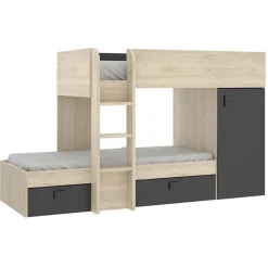 Garnero Arredamenti Letti A Castello|Letti A Castello-Letto a castello per bambini con armadio 255x112cm rovere grafite Sole Rovere - Grafite